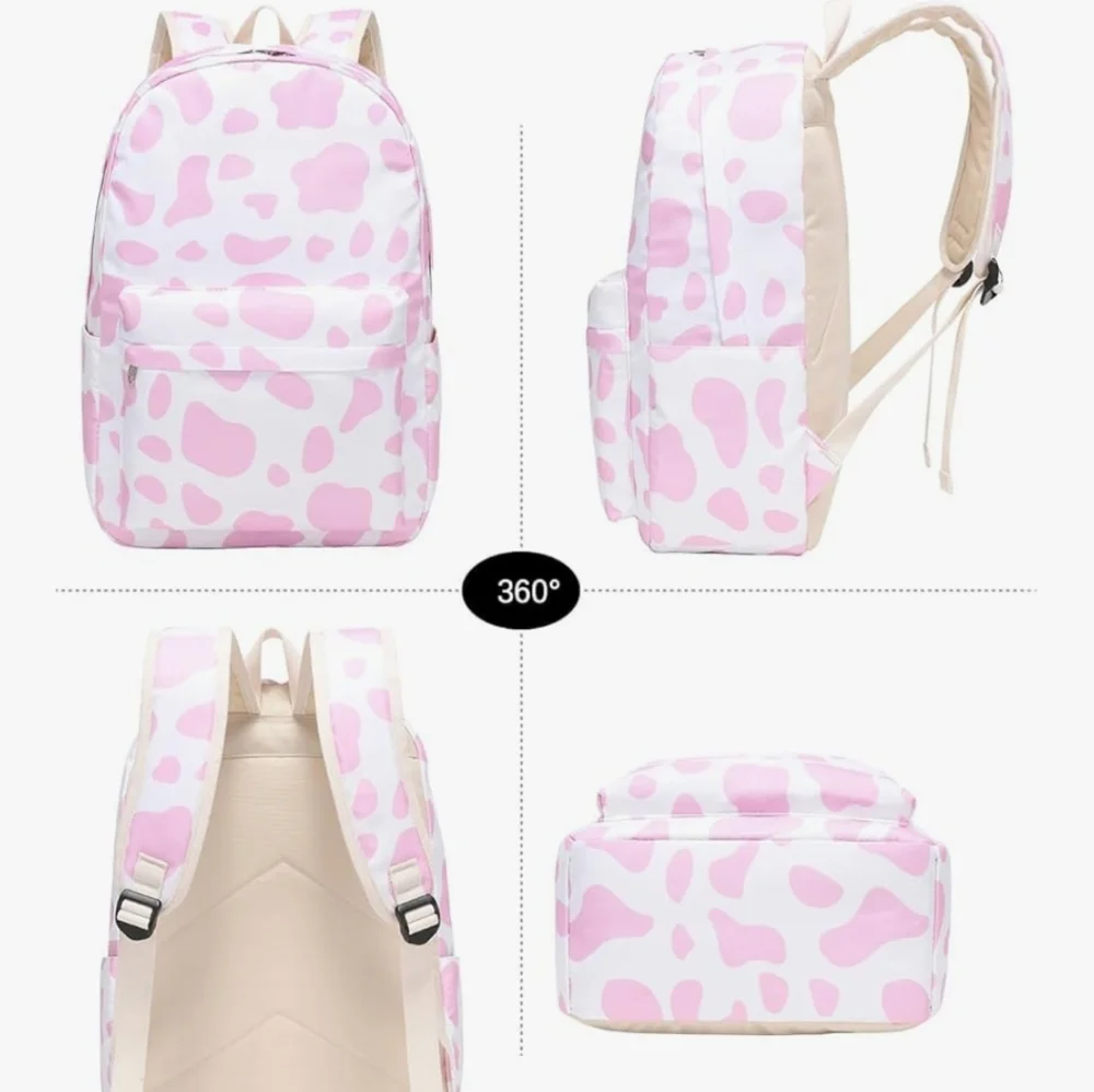 NWOT Chic Pink and White Kids Backpack Set With Insulated Lunch Bag, Pencil Case